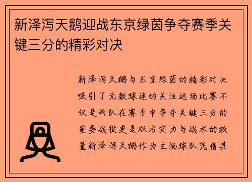 新泽泻天鹅迎战东京绿茵争夺赛季关键三分的精彩对决